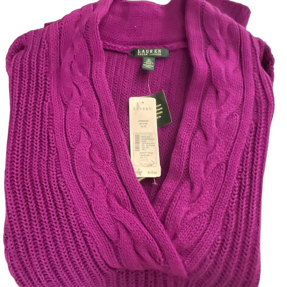Lauren Ralph Lauren Womens 3X New Sweater Oversize Chunky Cable Knit Purple